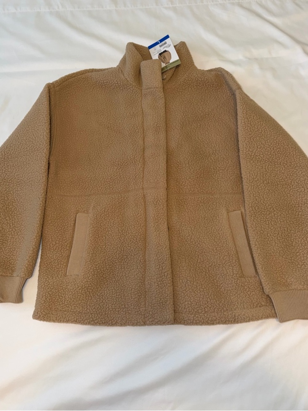 New/NWT Mondetta Women's Sherpa Full Zip Fleece with Pockets Jacket, Tan, Size L